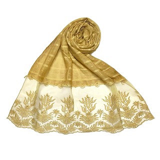 Box checkered design on net with moti studded on it-Yellow
